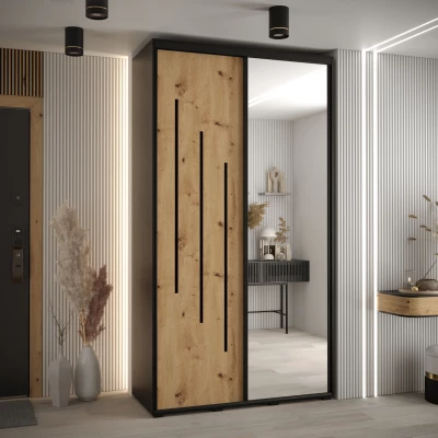 Šatníková skriňa ASIRI 9 - 140/60 cm, čierna / dub artisan / čierna