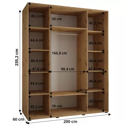 Šatníková skriňa ASIRI 3 - 200/60 cm, čierna / biela / zlatá