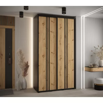 Šatníková skriňa ASIRI 6 - 130/60 cm, čierna / dub artisan / čierna