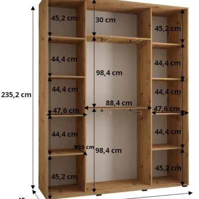 Šatníková skriňa ASIRI 3 - 190/45 cm, čierna / zlatá