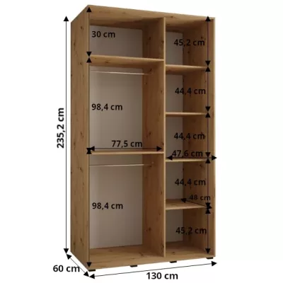 Šatníková skriňa ASIRI 8 - 130/60 cm, biela / čierna / čierna