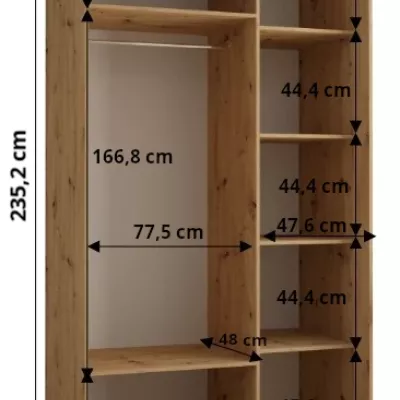 Šatníková skriňa ASIRI 8 - 130/60 cm, biela / čierna / strieborná