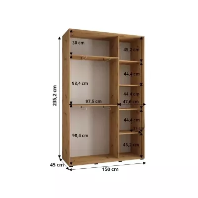 Šatníková skriňa ASIRI 13 - 150/45 cm, dub artisan / biela / čierna