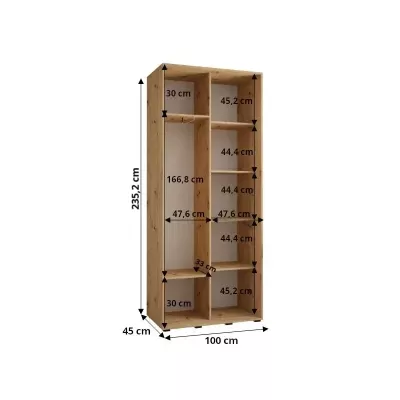 Šatníková skriňa ASIRI 11 - 100/45 cm, čierna / biela / strieborná