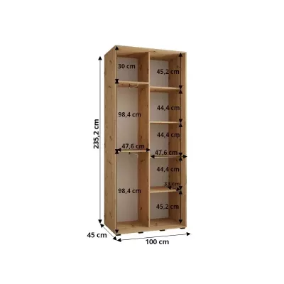 Šatníková skriňa ASIRI 11 - 100/45 cm, čierna / biela / strieborná