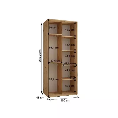 Šatníková skriňa ASIRI 11 - 100/45 cm, čierna / biela / strieborná