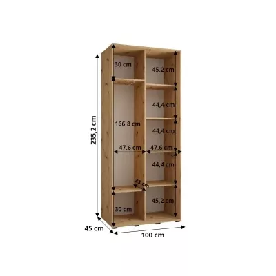 Šatníková skriňa ASIRI 12 - 100/45 cm, biela / čierna / strieborná