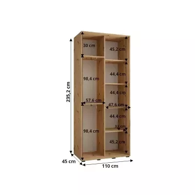 Šatníková skriňa ASIRI 12 - 110/45 cm, biela / strieborná