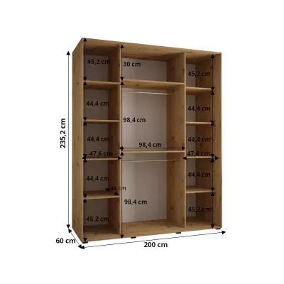 Šatníková skriňa ASIRI 12 - 200/60 cm, čierna / dub artisan / čierna