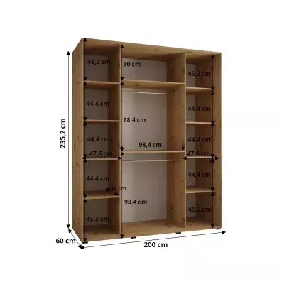 Šatníková skriňa ASIRI 12 - 200/60 cm, čierna / dub artisan / čierna