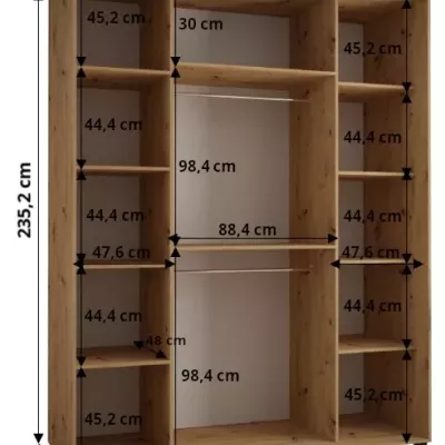 Šatníková skriňa ASIRI 10 - 190/60 cm, čierna / biela / strieborná