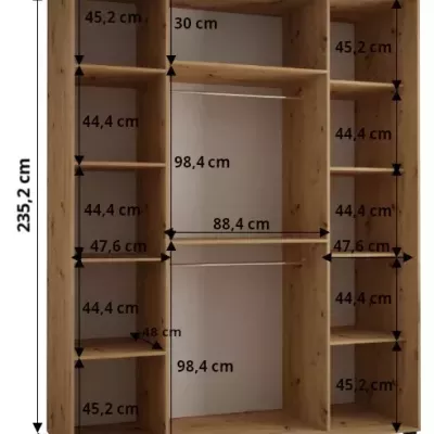 Šatníková skriňa ASIRI 10 - 190/60 cm, čierna / biela / strieborná