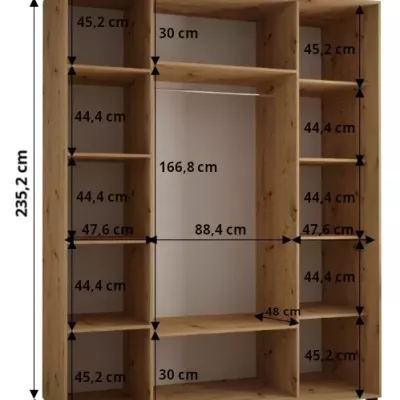 Šatníková skriňa ASIRI 10 - 190/60 cm, čierna / biela / strieborná