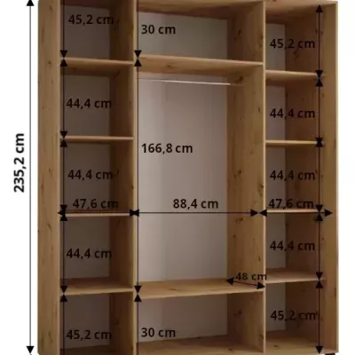 Šatníková skriňa ASIRI 10 - 190/60 cm, čierna / biela / strieborná