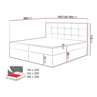 Kontinentálna manželská posteľ 140x200 CAROLA - čierna eko koža + topper ZDARMA
