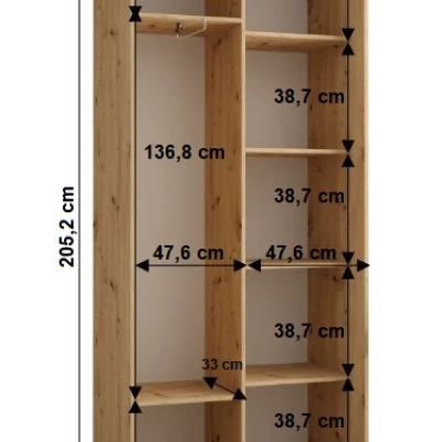 Šatníková skriňa YVONA 1 - 100/45 cm, dub artisan / strieborná