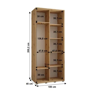 Šatníková skriňa YVONA 1 - 100/45 cm, dub artisan / strieborná