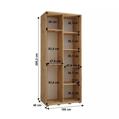 Šatníková skriňa YVONA 1 - 100/45 cm, čierna / zlatá