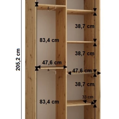 Šatníková skriňa YVONA 1 - 100/45 cm, biela / dub artisan / strieborná