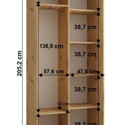 Šatníková skriňa YVONA 2 - 110/45 cm, dub artisan / strieborná