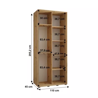 Šatníková skriňa YVONA 2 - 110/45 cm, čierna / čierna