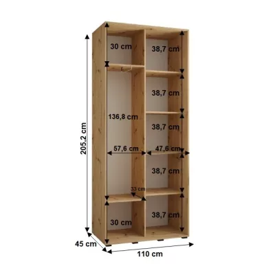 Šatníková skriňa YVONA 2 - 110/45 cm, biela / zlatá