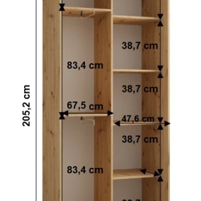 Šatníková skriňa YVONA 1 - 120/45 cm, dub artisan / čierna / strieborná