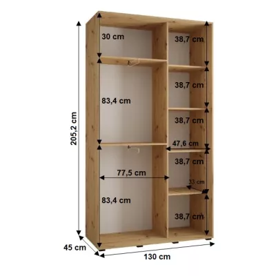 Šatníková skriňa YVONA 1 - 130/45 cm, dub artisan / strieborná