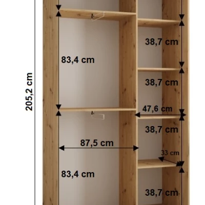 Šatníková skriňa YVONA 1 - 140/45 cm, biela / dub artisan / čierna