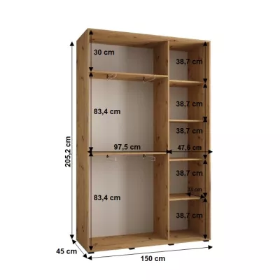 Šatníková skriňa YVONA 1 - 150/45 cm, dub artisan / strieborná