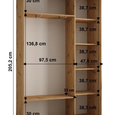 Šatníková skriňa YVONA 1 - 150/45 cm, dub artisan / strieborná