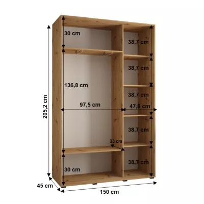 Šatníková skriňa YVONA 1 - 150/45 cm, čierna / strieborná