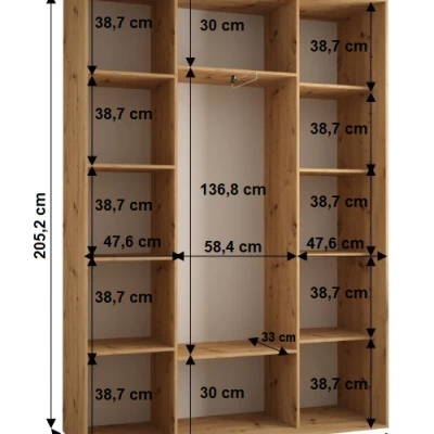 Šatníková skriňa YVONA 1 - 160/45 cm, dub artisan / strieborná