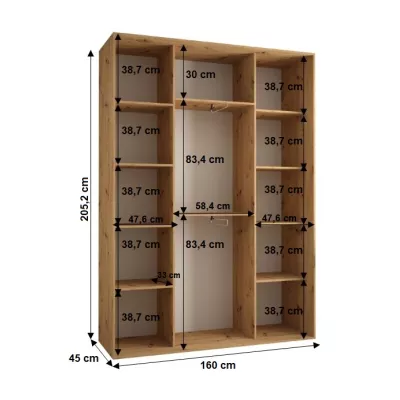 Šatníková skriňa YVONA 1 - 160/45 cm, dub artisan / strieborná