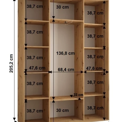 Šatníková skriňa YVONA 1 - 170/45 cm, dub artisan / strieborná