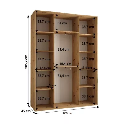 Šatníková skriňa YVONA 1 - 170/45 cm, dub artisan / čierna / čierna