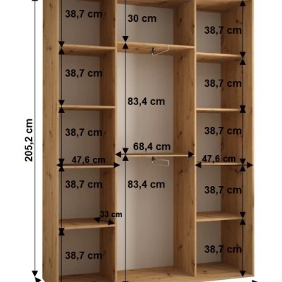 Šatníková skriňa YVONA 1 - 170/45 cm, biela / dub artisan / čierna