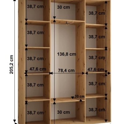 Šatníková skriňa YVONA 1 - 180/45 cm, dub artisan / čierna / čierna