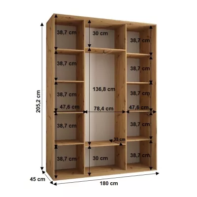 Šatníková skriňa YVONA 1 - 180/45 cm, dub artisan / čierna