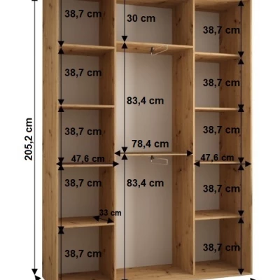 Šatníková skriňa YVONA 1 - 180/45 cm, biela / dub artisan / strieborná