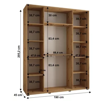 Šatníková skriňa YVONA 1 - 190/45 cm, dub artisan / strieborná