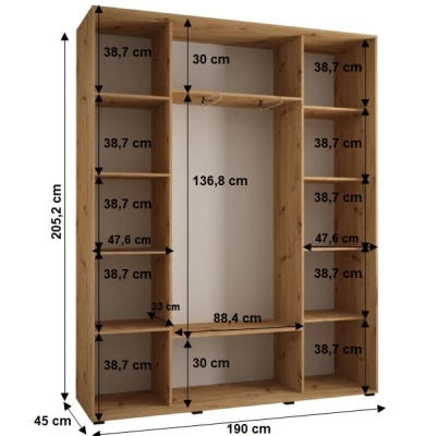 Šatníková skriňa YVONA 1 - 190/45 cm, dub artisan / strieborná