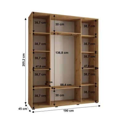 Šatníková skriňa YVONA 1 - 190/45 cm, čierna / zlatá