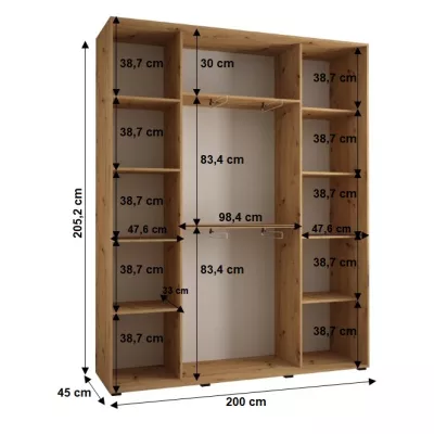 Šatníková skriňa YVONA 1 - 200/45 cm, dub artisan / strieborná