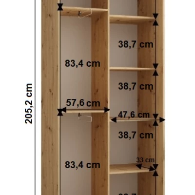 Šatníková skriňa YVONA 13 - 110/45 cm, biela / dub artisan / strieborná