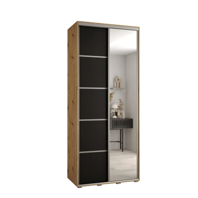 Šatníková skriňa YVONA 5 - 100/45 cm, dub artisan / čierna / strieborná