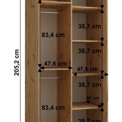 Šatníková skriňa YVONA 1 - 100/60 cm, dub artisan / strieborná