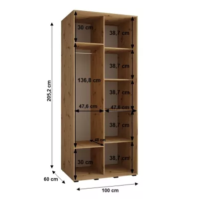 Šatníková skriňa YVONA 1 - 100/60 cm, čierna / zlatá