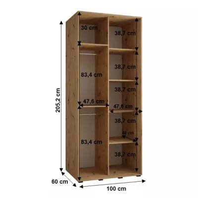 Šatníková skriňa YVONA 1 - 100/60 cm, čierna / zlatá