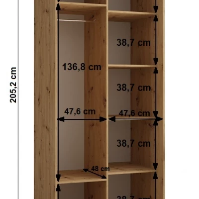 Šatníková skriňa YVONA 1 - 100/60 cm, biela / dub artisan / čierna